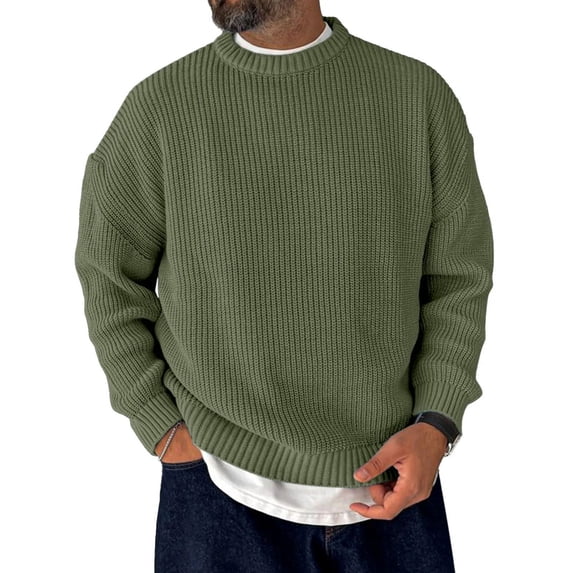 Men's Crew Neck Ribbed Knit Sweater Long Sleeve Casual Pullover Solid Color Top