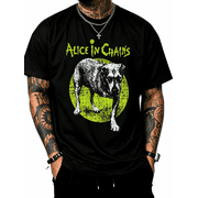 Mens Crew Neck Short Sleeve Graphic T-Shirt, Alice in Chains Band Inspired Dog Print Casual Tee