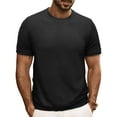 thumbnail image 1 of Men's Crew Neck Short Sleeve Pullover Waffle Knit Shirts Daily Comfortable Fitted Basic T-Shirt-Black-L, 1 of 5