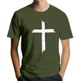 thumbnail image 1 of Men's Crew Neck Short-Sleeve T-Shirt With Distressed Cross Pattern Casual Daily Wear Soft Lightweight Fabric Spring & Summer Trendy Tees,Army Green,XL, 1 of 4