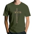 thumbnail image 1 of Men's Crew Neck Short-Sleeve T-Shirt With Crown & Letter Print Casual Daily Wear Soft Breathable Fabric Spring & Summer Basic Tops,Army Green,M, 1 of 4