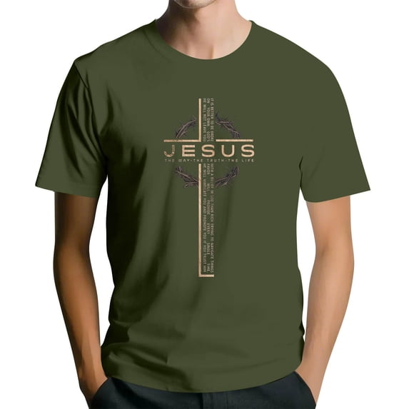 Men's Crew Neck Short-Sleeve T-Shirt With Crown & Letter Print Casual Daily Wear Soft Breathable Fabric Spring & Summer Basic Tops,Army Green,M