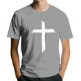 thumbnail image 1 of Men's Crew Neck Short-Sleeve T-Shirt With Distressed Cross Pattern Casual Daily Wear Soft Lightweight Fabric Spring & Summer Trendy Tees,Gray,L, 1 of 4