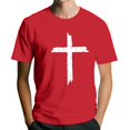 thumbnail image 1 of Men's Crew Neck Short-Sleeve T-Shirt With Distressed Cross Pattern Casual Daily Wear Soft Lightweight Fabric Spring & Summer Trendy Tees,Red,XL, 1 of 4
