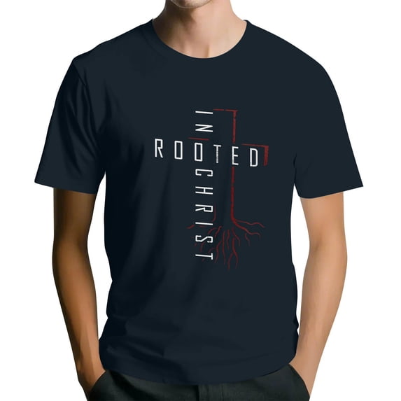 Men's Crew Neck Short-Sleeve T-Shirt With Red Root & Letter Design Casual Daily Wear Durable Comfortable Fabric All-Season Basic Tops,Navy,S