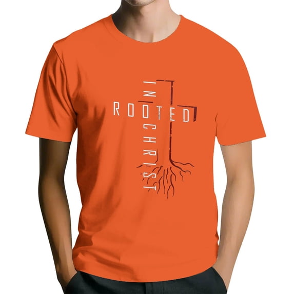 Men's Crew Neck Short-Sleeve T-Shirt With Red Root & Letter Design Casual Daily Wear Durable Comfortable Fabric All-Season Basic Tops,Saffron,M