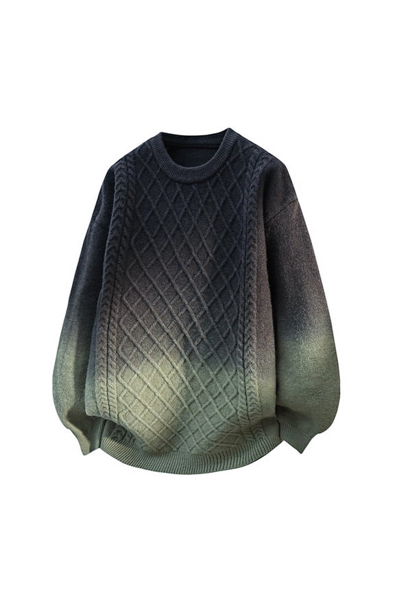 Men's Crew Neck Sweater Casual Jacquard Knit Pullover Tops Gradient Long Sleeve Sweaters Olive Green 4XL