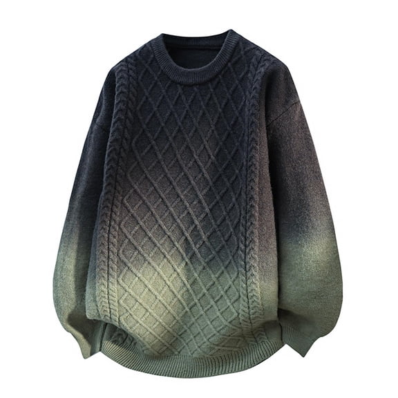 Men's Crew Neck Sweater Casual Jacquard Knit Pullover Tops Gradient Long Sleeve Sweaters Olive Green M