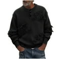 thumbnail image 1 of Men's Crew Neck Sweater Distressed Distressed Ripped Hole Long Sleeve Streetwear Button Knit Sweater Pullover Tops (M, Black), 1 of 8