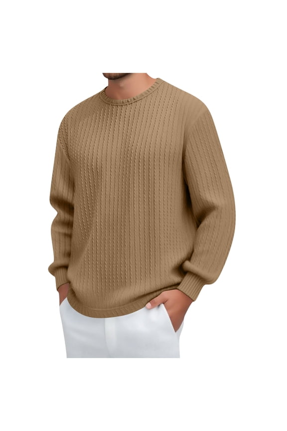 Men's Crew Neck Sweaters Loose Warm Lightweight Knit Shirts Long Sleeve Casual Pullover Tops Basic Solid Undershirts (L, Coffee)