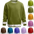 thumbnail image 1 of Men's Crew Neck Sweatshirt Fuzzy Fleece Trim Casual Long Sleeve Pullover Tops with Front Pocket, 1 of 7