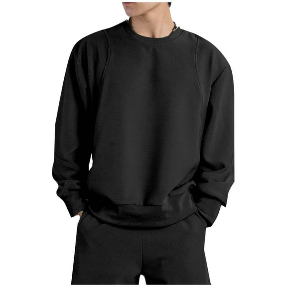Men's Crew Neck Sweatshirts Casual Stylish Long Sleeve Solid Color Sweatshirts 2025 Fall Winter Trendy Outfits (3XL, Black)