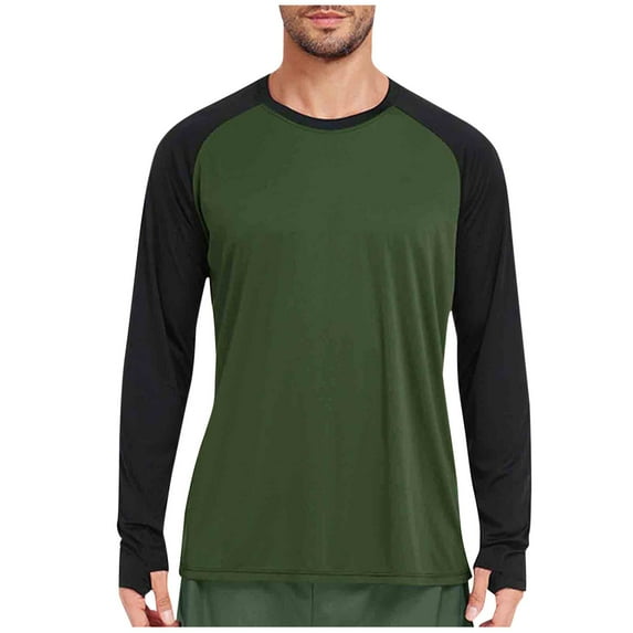 Men's Crew Neck Sweatshirts Color Block Color Block Long Sleeve Pullover Tops Breathable Quick-Dry Sports Blouse (XXL, Army Green-A)