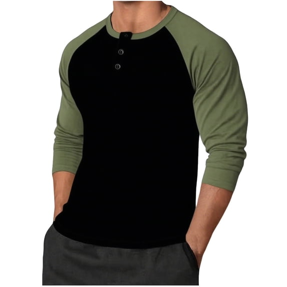 Men's Crew Neck Tee Shirts Button Down Color Block Long Sleeve Pullover Tops Casual Lightweight Base Blouse Slim Fit (XXL, Navy)