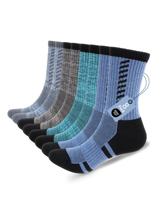 Mens Crew Athletic Work Socks: 8 Pairs Cushioned Work Socks with Seamless Toe, Breathable Arch Support and Terry Sole, Anti-Pilling Office Socks, Size 11-13