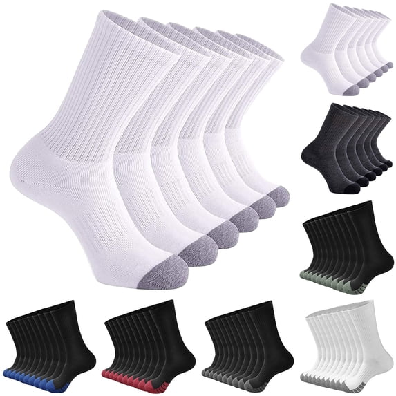 Men's Crew Socks Athletic Running Sports Socks Casual Breathable Socks Athletic Lightweight Workout Long Boot Socks 5 Pairs Comfortable QURATI Red One Size