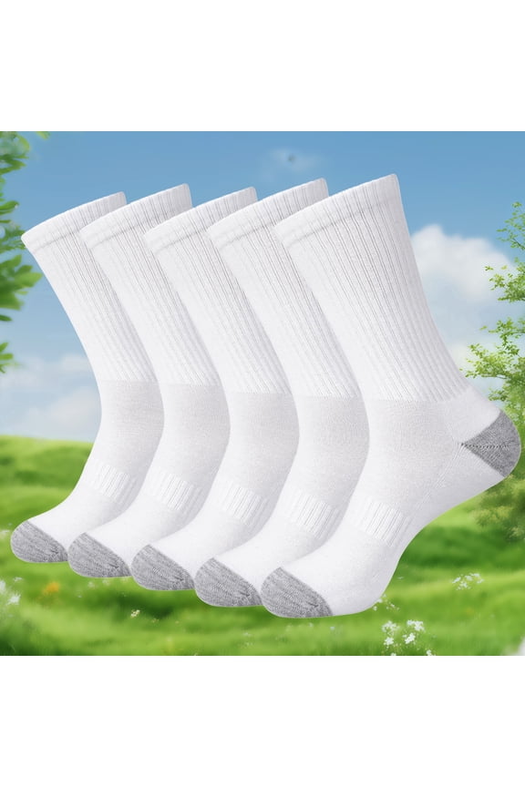 FREEYOKA Men's Crew Socks Athletic Running Sports Socks, Cushioned Moisture Wicking, Breathable Arch Support, 5 Pack