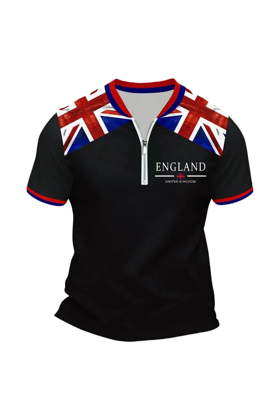 Men's Crew Tee Undershirts British Print With Stand Collar And Half Zip Stylish For Daily Wear Summer Tops Blouses