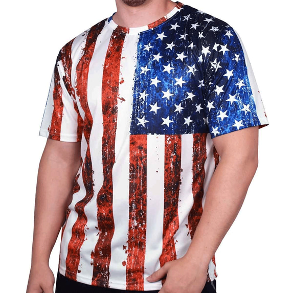 Men's Crew neck Sublimation American Flag Print T-Shirt Available in 5 Sizes