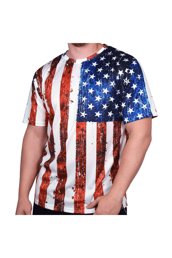 Men's Crew neck Sublimation American Flag Print T-Shirt Available in 5 Sizes
