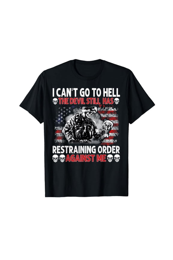 Men's Crewneck Graphic T-Shirt, I Can't Go To Hell Devil Restraining Order