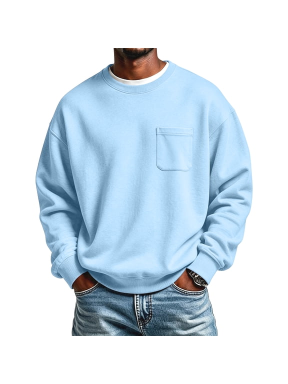 Men's Crewneck Pocket Sweatshirt Long Sleeve Relaxed Fit Chest Pocket Soft Casual Basic Pullover Sweatshirt