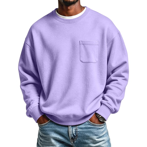 Men's Crewneck Pocket Sweatshirt Long Sleeve Relaxed Fit Chest Pocket Soft Casual Basic Pullover Sweatshirt