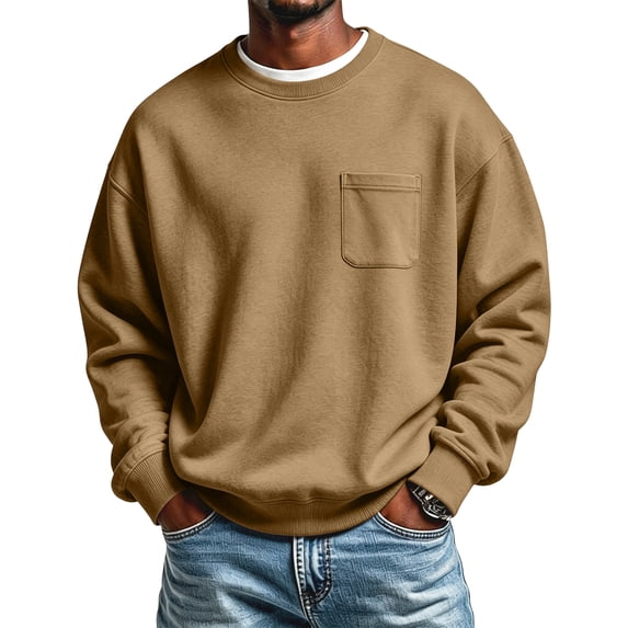 Men's Crewneck Pocket Sweatshirt Long Sleeve Relaxed Fit Chest Pocket Soft Casual Basic Pullover Sweatshirt