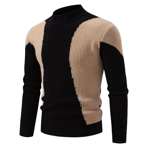 Men's Crewneck Pullover Color Block Sweater Long Sleeve Elastic Knitted Sweaters Casual Fall Winter Warm Tops Streetwear
