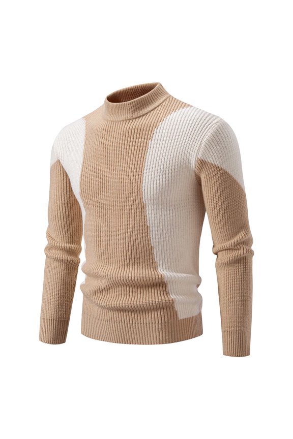 Men's Crewneck Pullover Color Block Sweater Long Sleeve Elastic Knitted Sweaters Casual Fall Winter Warm Tops Streetwear