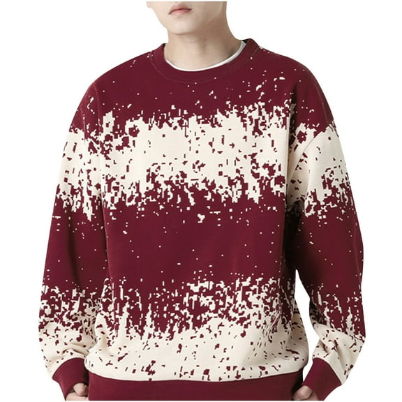 Men's Crewneck Pullover Sweater Waffle Textured Knitted Sweaters Casual Loose Fit Sweaters Wine XL