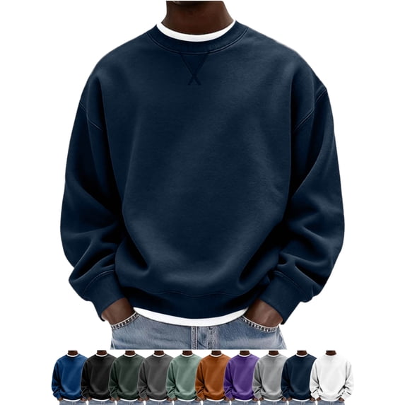 Men's Crewneck Pullover Sweatshirt Two-Layer Long Sleeve Loose Fit Cozy Fall Outfits