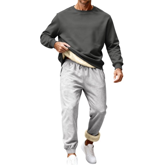 Men’s Crewneck Pullover Sweatshirt and Fleece Lined Jogger Pants Set Casual Long Sleeve Top and Drawstring Pants Outfit