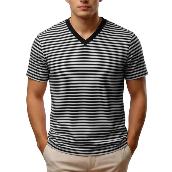 Men's Crewneck Striped T-Shirt, Soft Elastic Cotton Tee for Everyday Wear