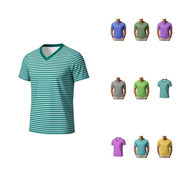 Men's Crewneck Striped T-Shirt, Soft Elastic Cotton Tee for Everyday Wear