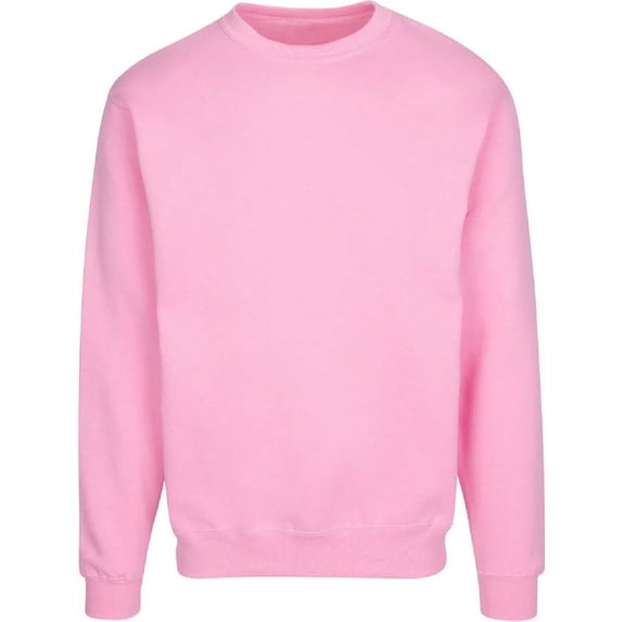 Men's Crewneck Sweat Shirt Round Neck Long Sleeves Relaxed Fit Light Pink XL