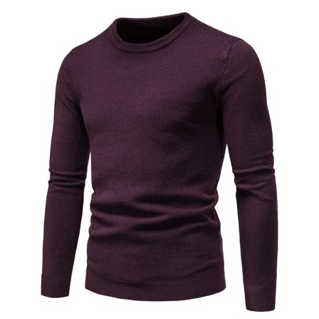 Men's Crewneck Sweater Soft Casual Sweaters for Men Classic Pullover Sweaters Wine L