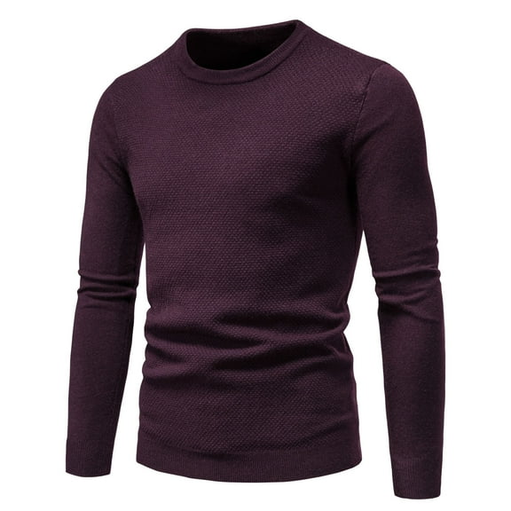 Men's Crewneck Sweater Soft Casual Sweaters for Men Classic Pullover Sweaters Wine L