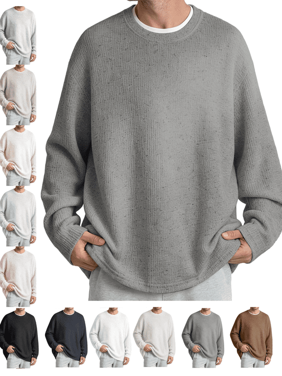 Men's Crewneck Sweaters Long Sleeve Lightweight Sweater Regular Fit Pullover Top Moisture Wicking Breathable Warm Winter Clothes