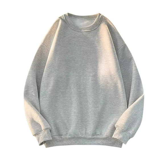 Men's Crewneck Sweatshirt Casual Solid Color Long Sleeve Baggy Sweatshirts Lightweight Comfortable Pullover Top Gray XXL
