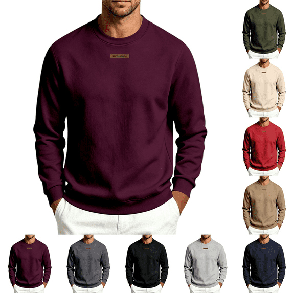 Men's Crewneck Sweatshirt Casual Solid Pullover Hoodless Standard Fit Athletic Work Out Gym Sweat Shirts