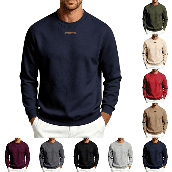 Men's Crewneck Sweatshirt Casual Solid Pullover Hoodless Standard Fit Athletic Work Out Gym Sweat Shirts