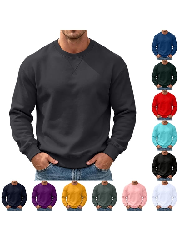 Men's Crewneck Sweatshirt Long Sleeve Fall Oversized Pullover Tops Loose Fit Athletic Comfy Basic Shirts Dark Purple 2XL
