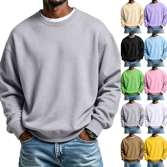 Men's Crewneck Sweatshirt Long Sleeve Fall Oversized Pullover Tops Loose Fit Athletic Comfy Basic Shirts Gray M