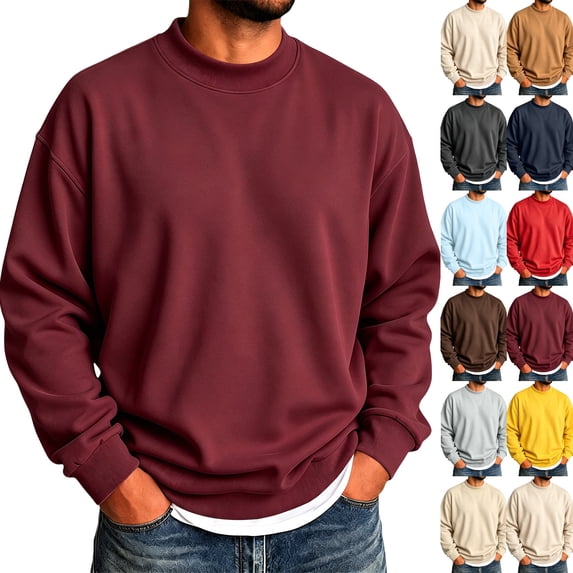 Men's Crewneck Sweatshirt Long Sleeve Fall Oversized Pullover Tops Loose Fit Athletic Comfy Basic Shirts Wine,4XL