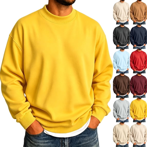 Men's Crewneck Sweatshirt Long Sleeve Fall Oversized Pullover Tops Loose Fit Athletic Comfy Basic Shirts Yellow 3XL