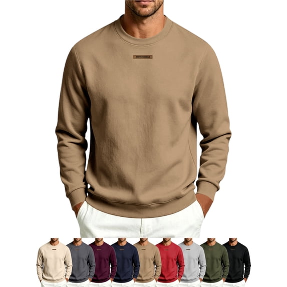 Men's Crewneck Sweatshirt Long Sleeve Logo Detail Regular Fit Everyday Pullover Tops