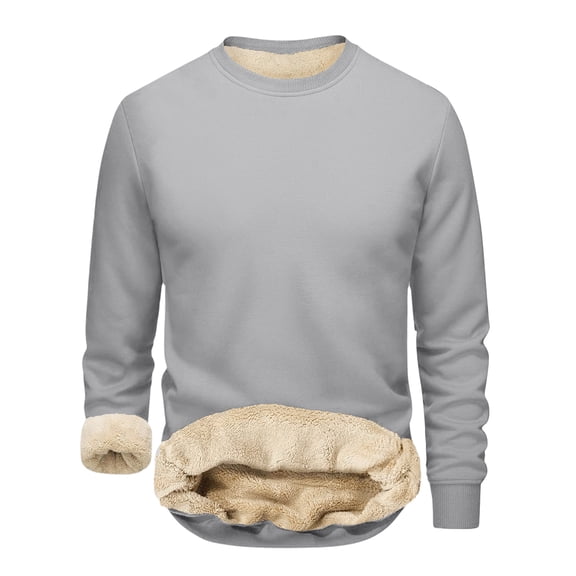Men's Crewneck Sweatshirt Sherpa Lined Long Sleeve Thermal Shirts Casual Warm Fleece Pullover