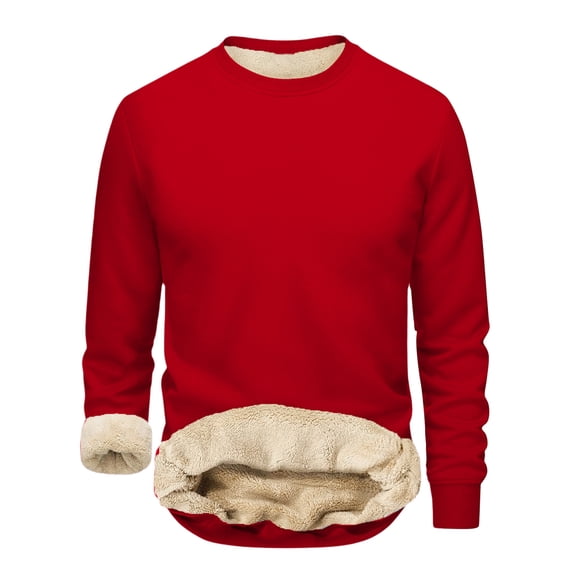 Men's Crewneck Sweatshirt Sherpa Lined Long Sleeve Thermal Shirts Casual Warm Fleece Pullover