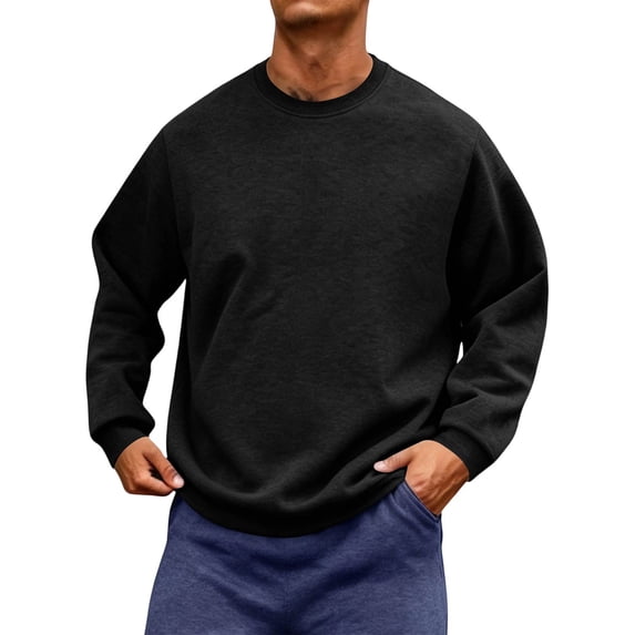Men's Crewneck Sweatshirt Soft Brushed Fleece Pullover Long Sleeve Plain Casual Basic Athletic Athletic Tops for Fall Winter Black XXL